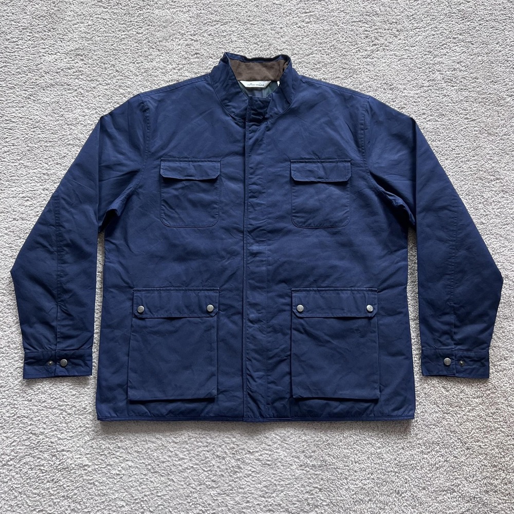 Peter Millar Waxed Cotton Safari Jacket Mens 2XL Navy Blue Insulated Travel